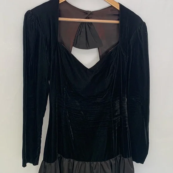 Vintage GUNNE SAX by Jessica McClintock Velvet & Taffeta Dress Black Size Medium - Picture 2 of 14